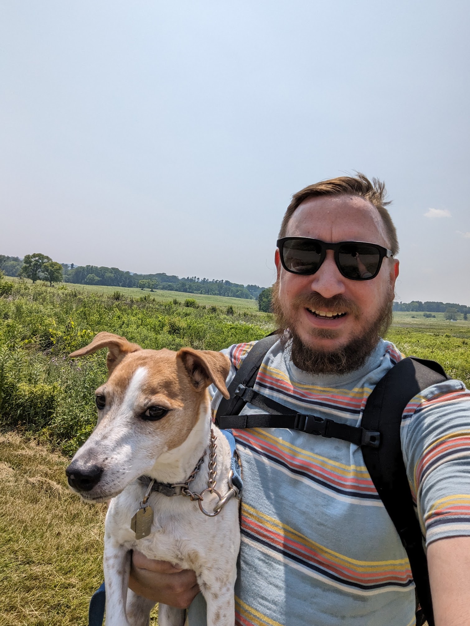 Selfie of Eric and Seymour on a hiking trail